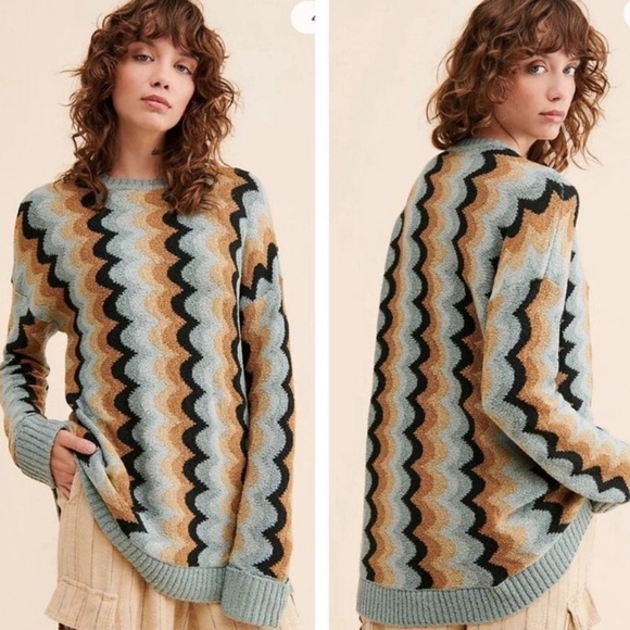 SHOW ME YOUR MUMU Comfy Retro Wave Knit Sweater 70’s - Picture 1 of 12